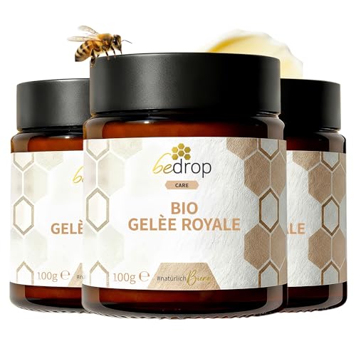 bedrop Bio Gelée Royal frisch & pur 3x100g in Bio Qualität I 10-HDA Gehalt >1 7% - 100% natürliche Bienenmilch - Frisches Gelee Royale vom Imker