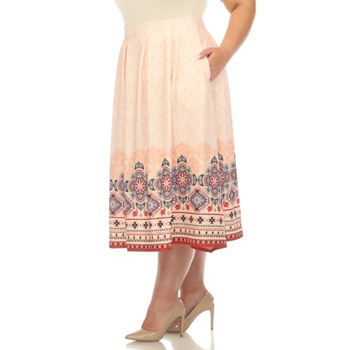 white mark Women's Plus Size Pleated Skirt with Border Prints2