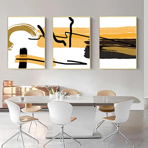 Peinture abstraite nordique dore et noir art mural chic sans cadre 50x70