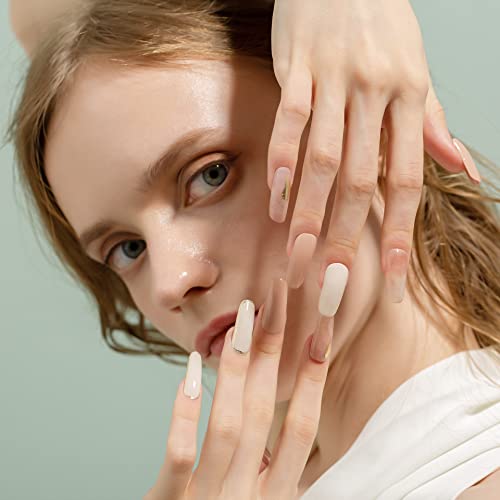 Drizzle Semi Cured Gel Nail Strips, Real Nail Polish Art Stickers (Uv/Led Light Required), Glossy, Glitter, Solid Color, Adhesive Full Nail Wraps Long Lasting Waterproof, Nail Strips Decal For Women (Pillow Talk) #TOP4