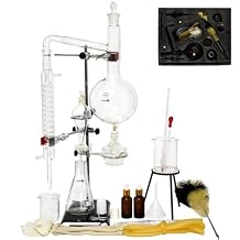 1000ML Glass Distillation Apparatus Essential Oil Extraction Distillation Apparatus Lab Glassware Kit Water Distiller Purifier Glassware Kits w/Condenser Pipe Flask