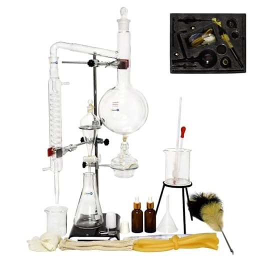 1000ML Glass Distillation Apparatus Essential Oil Extraction Distillation Apparatus Lab Glassware Kit Water Distiller Purifier Glassware Kits w/Condenser Pipe Flask