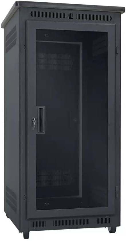 Lowell LPPR-2432 LPPR Series 24U x 32 Inches Deep Portable AV Rack with Plexiglass Door, Laminate Top; Premium Graphite Grey Laminate Top with Rounded Corners, Rubber Edge Molding