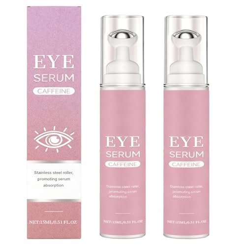 Siero per gli occhi alla caffeina con sfera massaggiante a 360°, crema anti-età per gli occhi contro occhiaie, borse e gonfiori, trattamento antirughe per il contorno occhi per ridurre rughe (2PCS)