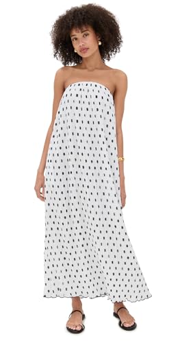 endless rose Women's Strapless Pleated Polka Dot Maxi Dress