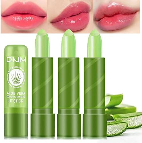 evpct 3Pcs Aloe Vera Tinted Lip Balms PH Lip Color Changing Lipstick Balm Stain Gift Set Queen for Women Girls Korean Mood Long Lasting Color Change Light Pink Lipstick Lip Tint Plumper Gloss