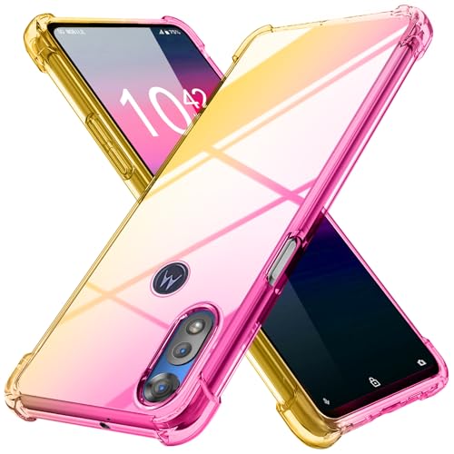 YDIHIHO case for Moto E 2020 [Gradient] Clear Soft TPU Non-Slip Non-Yellowing Soft Edge Cover for Moto E 2020 [Pink/Gold],MDM-HCJB-53-03