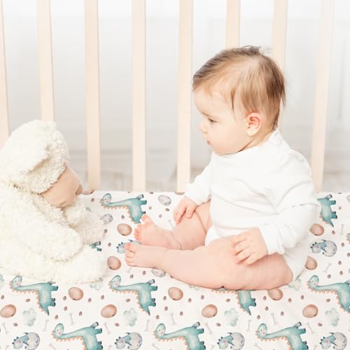 Image of Nap Mat Sheet 47 inchx24 inch, 3 Pack Dinosaur Baby Crib Sheets Fitted Elastic Corners, Preschool Day Care Rest Mat Cover, Soft Breathable - Compatible with Regalo My Cot, Joovy Travel Cot