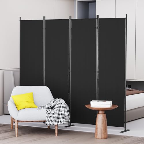 Image of C-Hopetree 4 Panels Room Divider, 6 Ft Tall Indoor Folding Privacy Screen, Portable Partition Separator, Freestanding Separation Temporary Wall for Office, Bedroom, 80 inch W X 71 inch H, Black