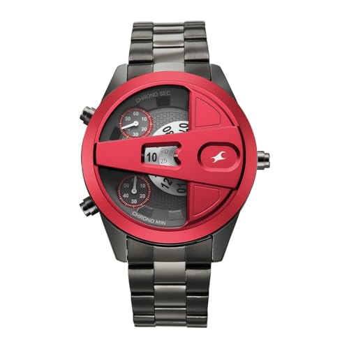 Image of Fastrack Overdrive Micromotor Quartz Analog with Grey Dial Gun Stainless Steel Metal Strap Watch for Men - 3331KM01