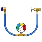 JIFETOR AC Charge Hose with Gauge, Car R134A Refrigerant Recharge Kit, Auto Air Conditioning U Charging Hose Low Pressure Measuring Meter with 1/2 inch Can Tap and R134A Quick Coupler, 100PSI