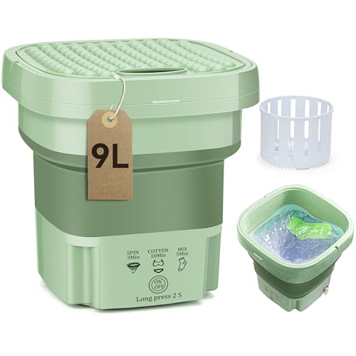 BenLoc 9L Portable Washing Machine Foldable Mini Washer Machine, Upgraded Motor Mini Washing Machine Portable Washer with Spinner, Ideal for Apartment, RV, Travel and Light Loads Green