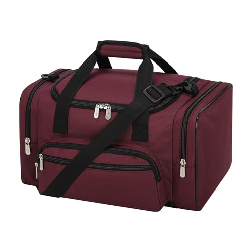 Image of 17 inch Small Duffle Bag, Burgundy | 25L, Multi Pockets, Carry On, Weekender Bag, Travel Gym Sport