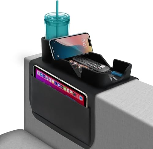 ARYOBI Couch Cup Holder – Sofa Arm Tray, Couch Console, Silicone Couch Cup Holder, Clip-On Drink Holder, Sofa Arm Table for Home, Office, Black.