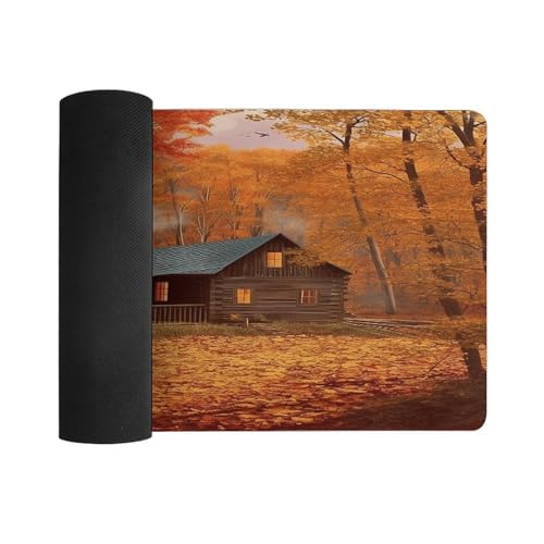 Alfombrilla de escritorio grande de caucho estilo Autumn Woods Cabin miniatura 3