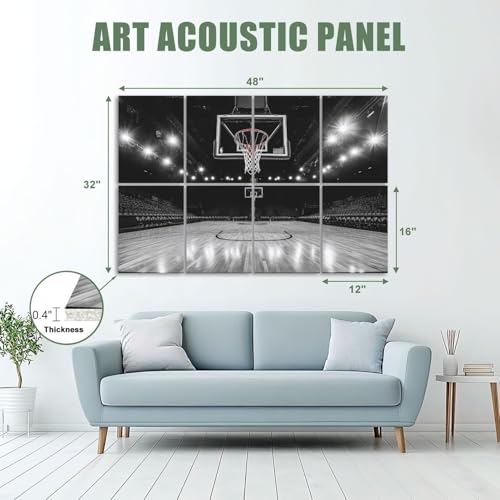 Paneles acústicos artísticos 8 pack para absorción de sonido, color negro y blanco, tamaño total 48"x32", autoadhesivos miniatura 2