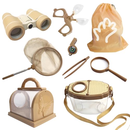 Bug Catcher for Kids Explorer Kit Kids Bug Catching Kit, Bug Catcher Kit for Kid with Binoculars, Magnifying Glass, Butterfly Kit for Aged 3+ (Brown)