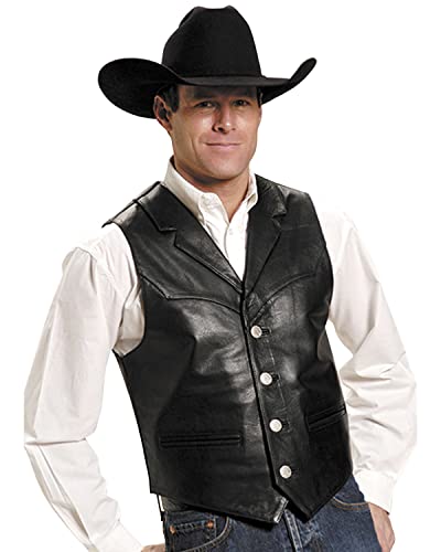 MENS BROWN LEATHER NOTCH COLLAR VEST