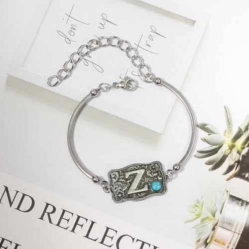 Image of Belt Buckle Bracelet Initial Letter A-Z Bracelets Western Cow Tag Bracelet Belt Buckle Necklace Western Style Initial Letter Pendant Necklace