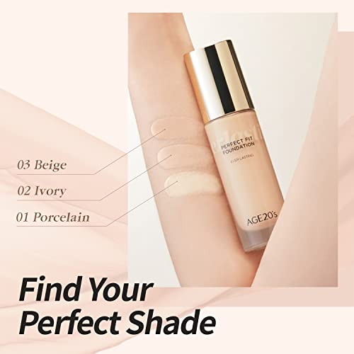Age 20'S Perfect Fit Liquid Foundation Makeup, 48-Hours-Lasting, Lightweight, Seamless Coverage, Natural Matte Finish, 01 Porcelain, 1.01 Fl Oz #TOP4