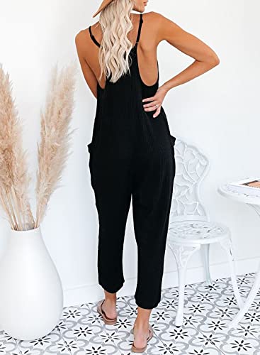 Sekuhu Casual Black Jumpsuits For Women Dressy Sleeveless Maternity Clothes Spaghetti Strap Loose Solid One Piece Long Pant Romper Jumpsuit With Pockets Large #TOP2