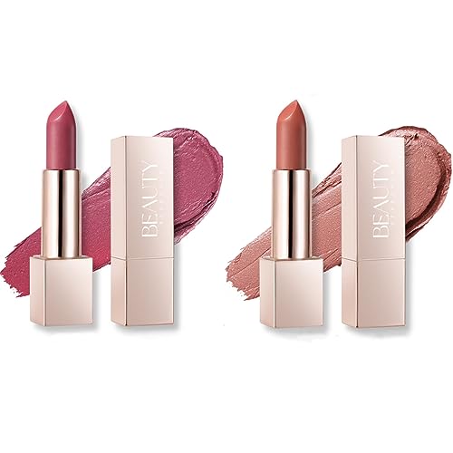 Beauty Searcher Barra de Labios Brillo Metálico, Color de Labios de Alto Impacto con Fórmula Cremosa Hidratante, Barra de Labios de Cobertura Total con Acabado Mate (2PCS(#01+#03))