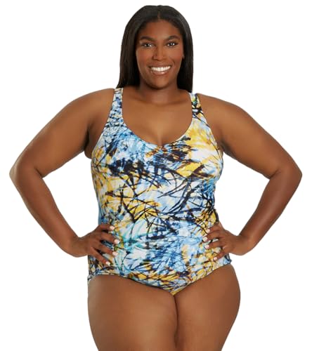 Sporti Plus Size Women's One Piece Swimsuits Conservative Cut, Printed Bathing Suit, Tummy Control, Girl Leg Swimsuit Women