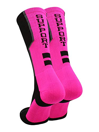MadSportsStuff Pink Ribbon Breast Cancer Awareness Support Crew Socks for Football Volleyball Boys Girls Men Women Youth2