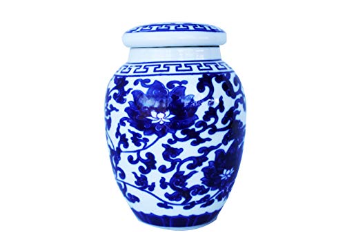 Decorative Blue and White Lotus Pattern Porcelain Storage Container or Display Unit.Large
