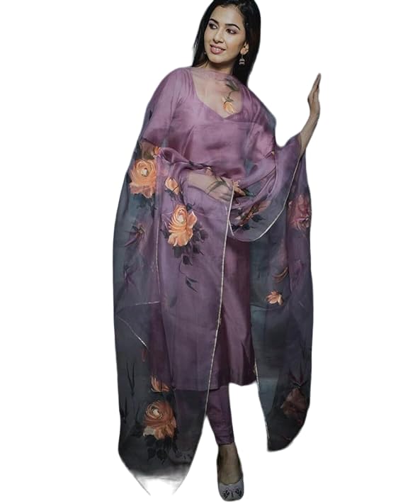 Patlani Women's Full Stitched Solid Salwar Suits With Floral Printed Dupatta.