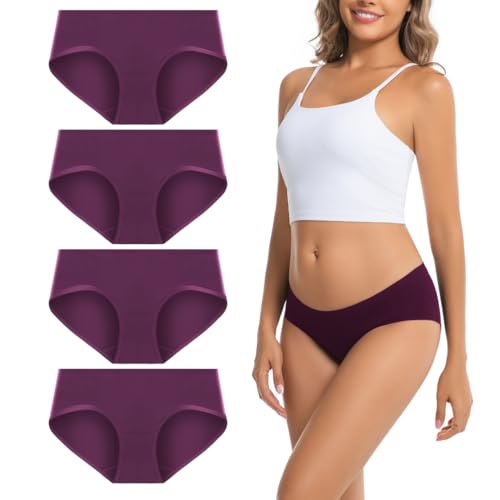 AMZCHPC Women's Cotton Underwear Hipster Panties Style Underpant 4 Pack (Small,Burgundy)