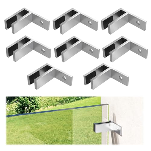 8 Pack Railing Wall to Glass Clamp, F Shape Stainless Steel T304 Bracket for Indoor &amp; Outdoor, Brushed Finish Railing Glass Clip Holder for Fence, Balustrade, Balcony Deck