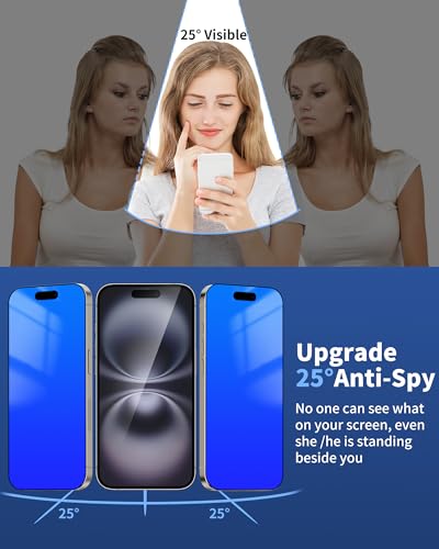 Image of Privacy Screen Protector for iPhone 16 Tempered Glass for, 2 Pack 25 Degree Anti-Spy Gradient Colorful Anti-Blue Light Eye Protection with Installation Frame Case Friendly (6.1 inch Blue)