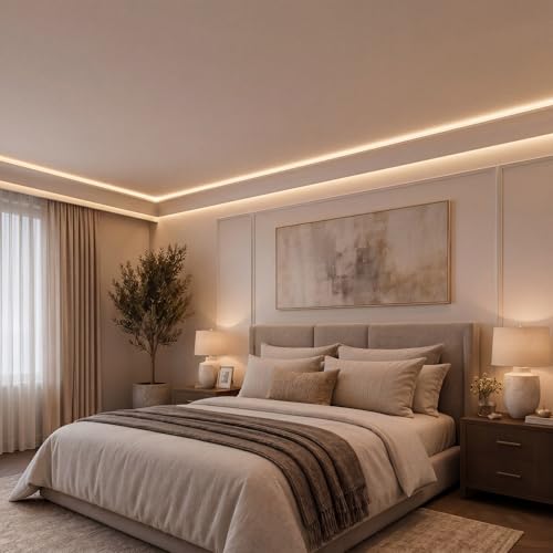 Image of Pushglossy 8 Pcs 47.24 inch(Total 31.5 Ft) Ceiling Crown Molding with LED Duct Kit for Seamless Ambient Accent Lighting Waterproof Channel for Easy LED Trim Moulding Strip Installation(Arch)