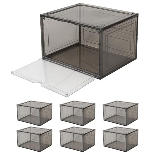 Stackable Plastic Storage Bins 6-Pack, 11"x8"x3" Stackable Shoe B...