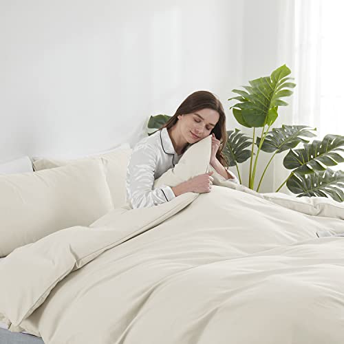Image of Hearth & Harbor Off White Duvet Cover Cal King Size, 3 Piece Bedding Set | Soft Double Brushed Bedding Set, Button Closure, 1 Duvet Cover 104x98 Inches, 2 Pillow Shams