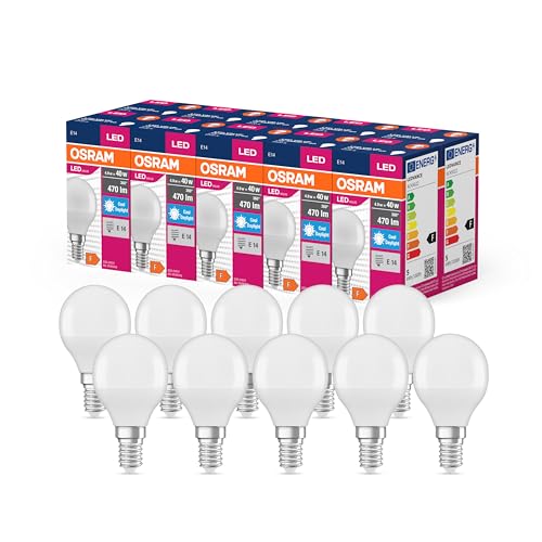 Osram LED Star Value Classic P40 LED Lampe für E14 Sockel, Tropfenform, FR, 470 Lumen, tageslichtweiß (6500K), Ersatz für herkömmliche 40W Glühbirnen, nicht dimmbar, 10er-Pack