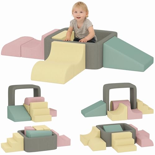 AIYAPLAY Juego de 7 Bloques de Espuma para Niños, Bloques de Psicomotricidad con Fundas de Pana Lavables, Set de Escalada para Interior, para Escalar y Gatear, Multicolor