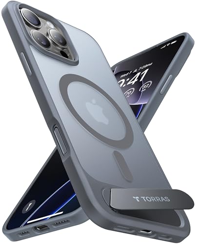 TORRAS for iPhone 16 Pro Max Case [Durable Titanium Stand] [20W Wireless Charging] [TOP 19N Magnetic] [12FT Drop Protection] for iPhone 16 Pro Max Cover - Misty Gray