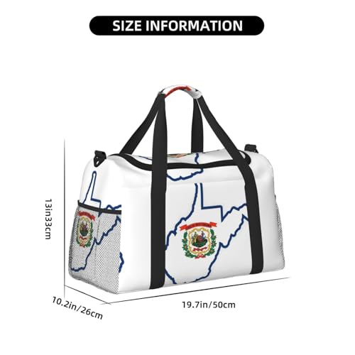 West Virginia state Flag Map print Travel Duffle Bag Gym Bag for Women,Puffer Tote Bag,Weekender Overnight Bag Organizer4