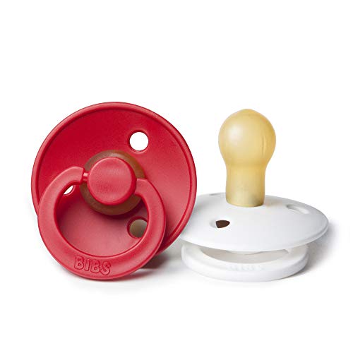 BIBS Baby Pacifier | BPA-Free Natural Rubber | Made in Denmark | Strawberry/White 2-Pack (0-6 Months)