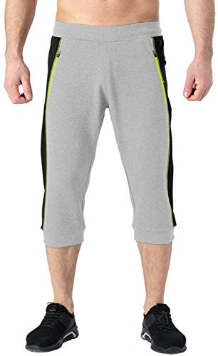 Rdruko Men's 3/4 Casual Long Shorts Breathable Elastic Cotton Gym Short Pants with Zipper Pockets Light Gray 40