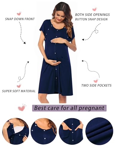Image of Ekouaer Labor Delivery Gown Nursing Braeastfeeding Dress Maternity Clothes