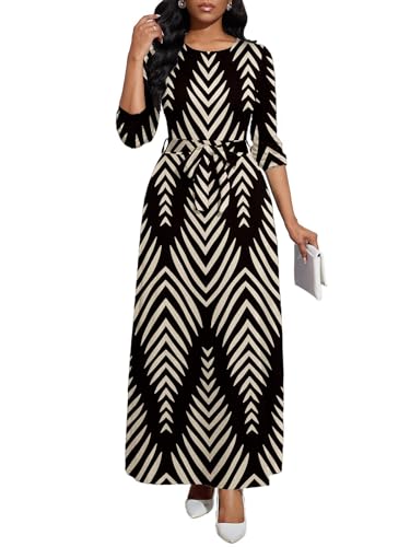 Image of BubFee Long Dress for Women Casual Long Sleeve Dresses Maxi Dress Empire Waist Loose with Belt
