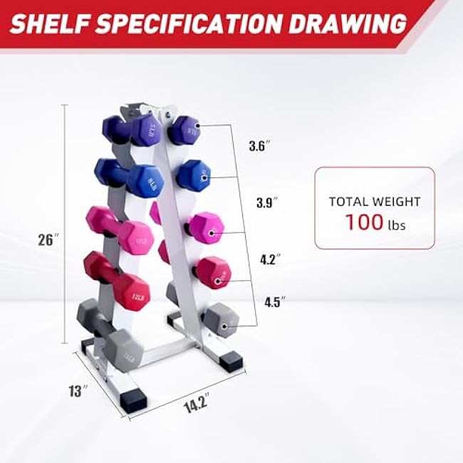 350-550 lbs Rubber Hex Dumbbells with Rack Free Weight for Home Gym, Durable Rubber Dumbbell with Storage,Coated Cast Iron Weight Strength Training Dumb bell Exercise Fitness Equipment