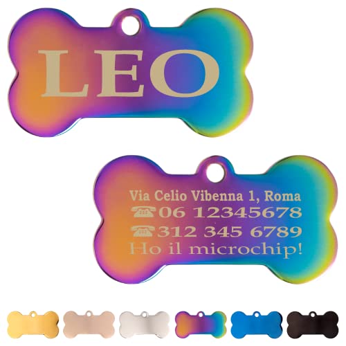 Ibera gifts - Medaglietta Cane Personalizzata, Targhetta Cane con Incisione in Acciaio Inossidabile, per Cani e Gatti di Taglia Media e Grande, Medaglietta Gatto Personalizzata (Multicolore)