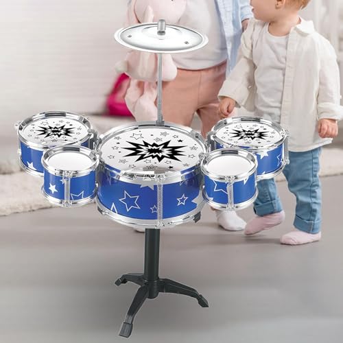 Image of ECOMISTIQChild Jazz Drum Set Preschool Learning Toy Mini Drum Set for Boys Kids Gifts Blue