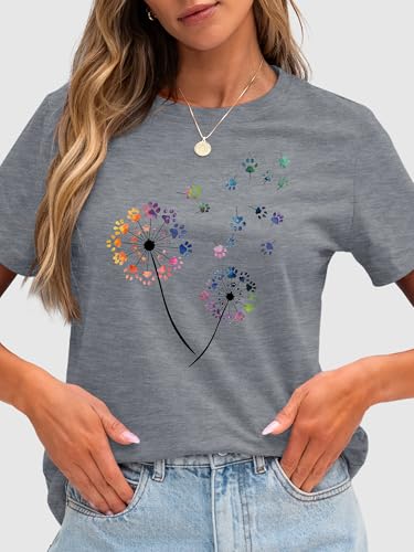 Image of Anbech Womens Dandelion Graphic T-Shirts Teen Girls Cute Sunflower Print Casual Tee Tops
