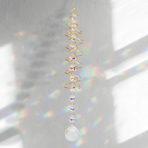 KQDRAVINE Attrape-Soleil en Cristal avec Double Spirale, 45 Cm Attrape Soleil Cristal Suspendu, 3D Suncatcher Decoration, Sun Catcher pour Fenêtres Jardin Fêtes
