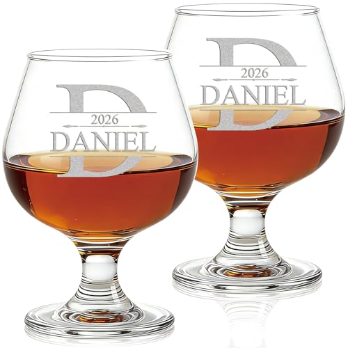 Fxinxi Verre à cognac personnalisé – Snifter gravé avec nom et initiale, cadeau pour mariage, anniversaire, Saint-Valentin et Noël